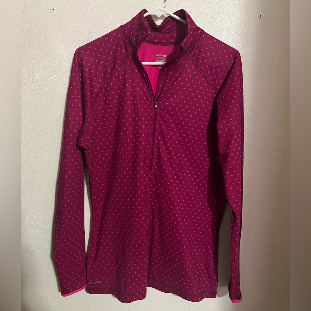 NIKE PRO Dri-Fit 1/2 Zip Athletic Polka Dot Long Sleeve Pink Women's Size XL GUC